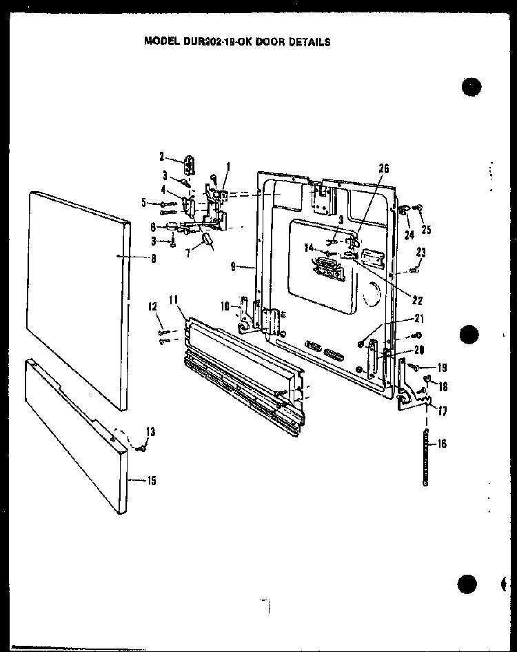 Door Details Diagram and Parts List for DUR202-19-OK  Caloric Dishwasher