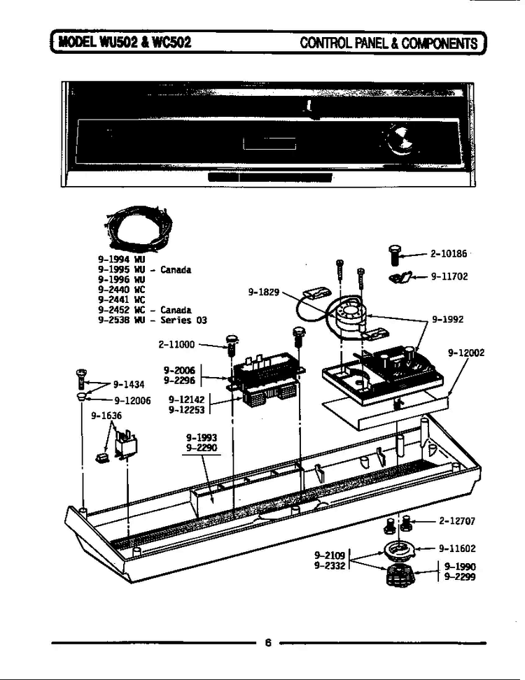 Control Panel & Components Diagram and Parts List for WC502  Maytag Dishwasher