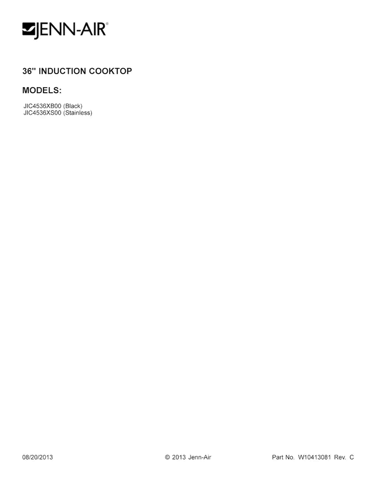 Cover Sheet Diagram and Parts List for JIC4536XB00  Jenn-Air Cooktop