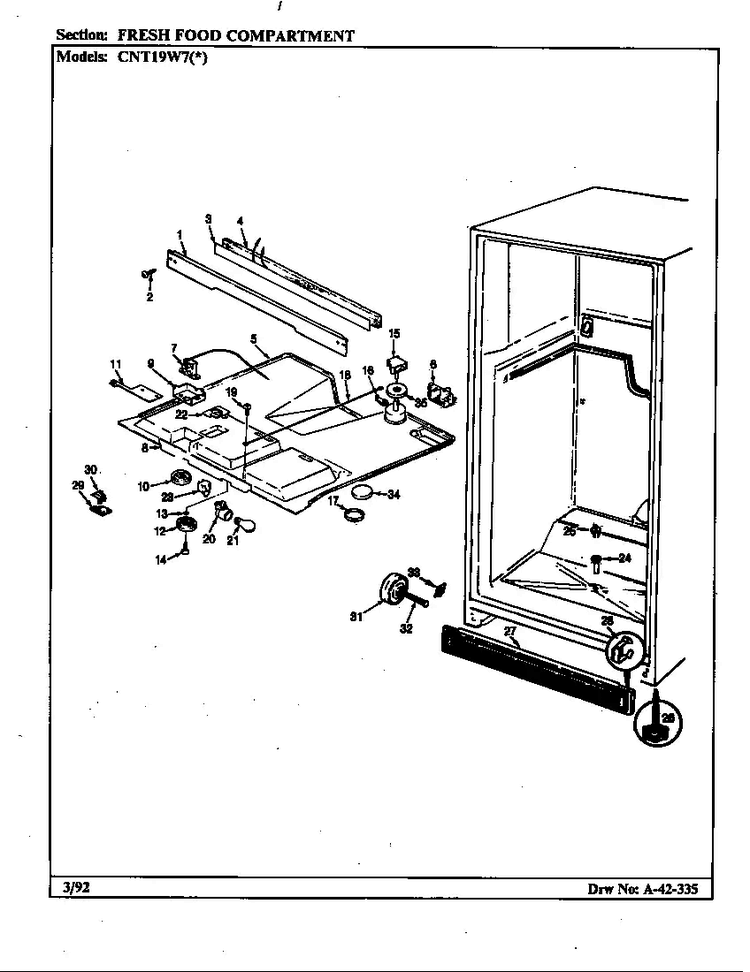 Fresh Food Compartment Diagram and Parts List for CNT19W7A CC56A Crosley Refrigerator