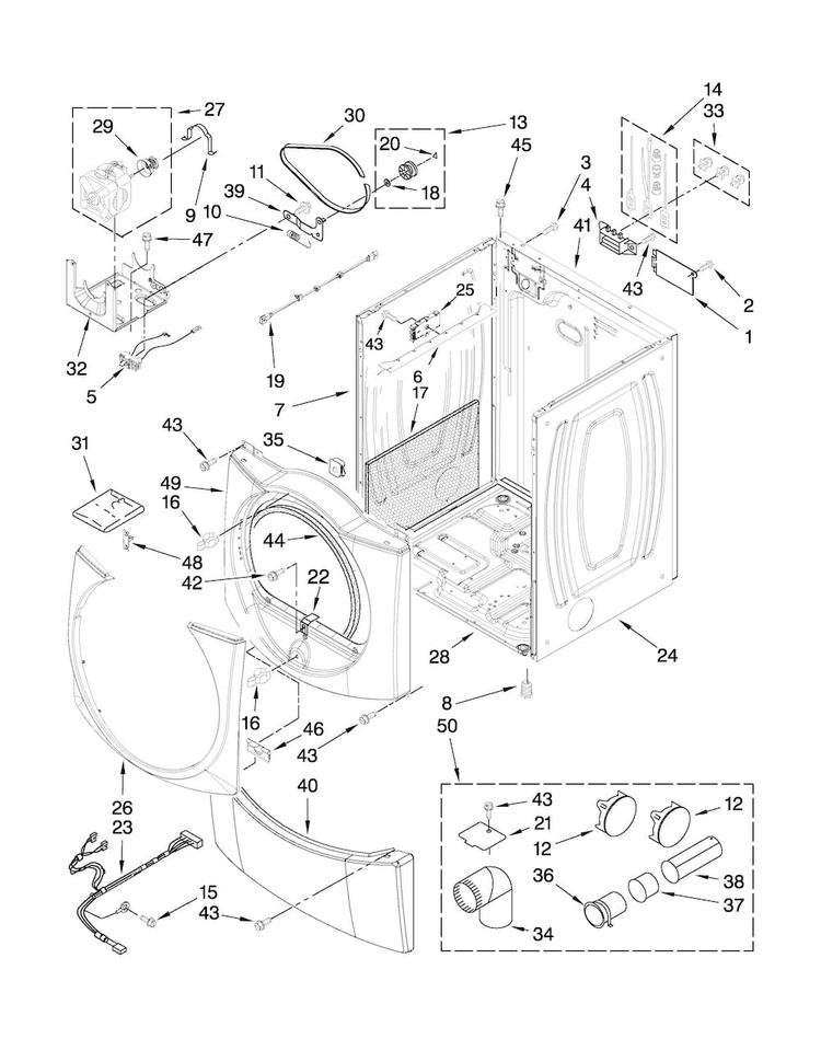 Cabinet Parts Diagram and Parts List for MEDE400XW0  Maytag Dryer