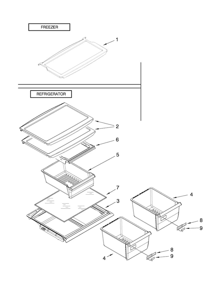 Shelf Parts Diagram and Parts List for A8RXCGFXW01  Amana Refrigerator