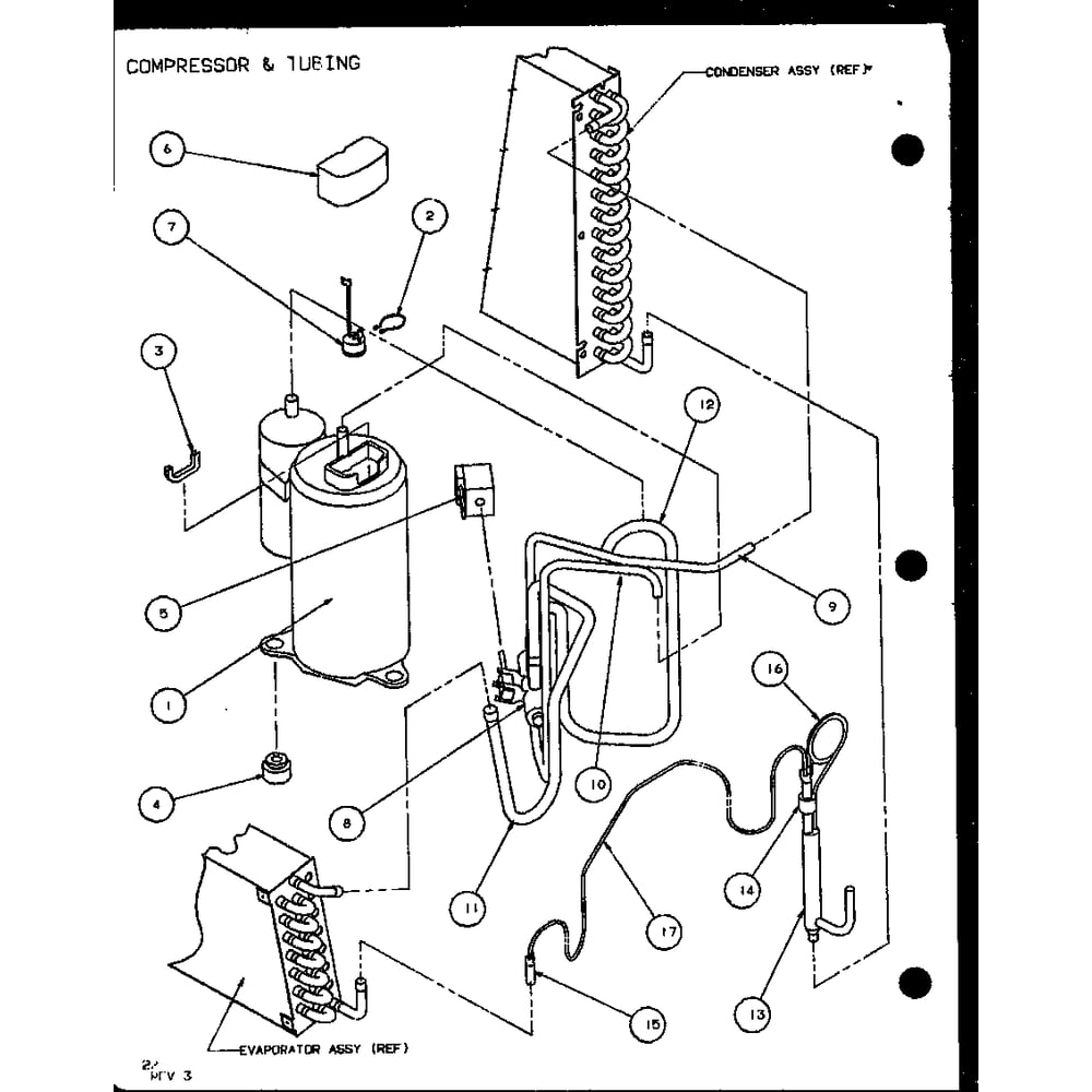 Compressor & Tubing 1 Diagram and Parts List for PTH12400ER P9872129R Amana Air Conditioner