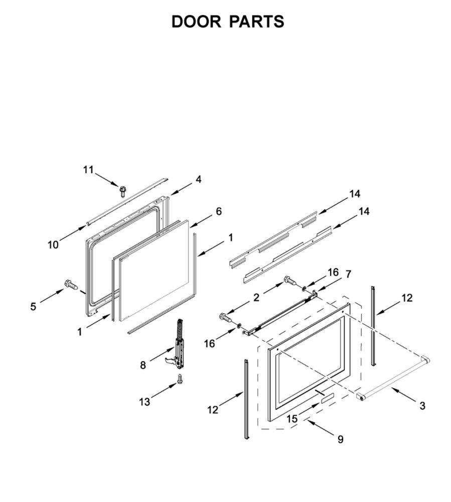 Door Parts Diagram and Parts List for MGR8800FZ1  Maytag Range