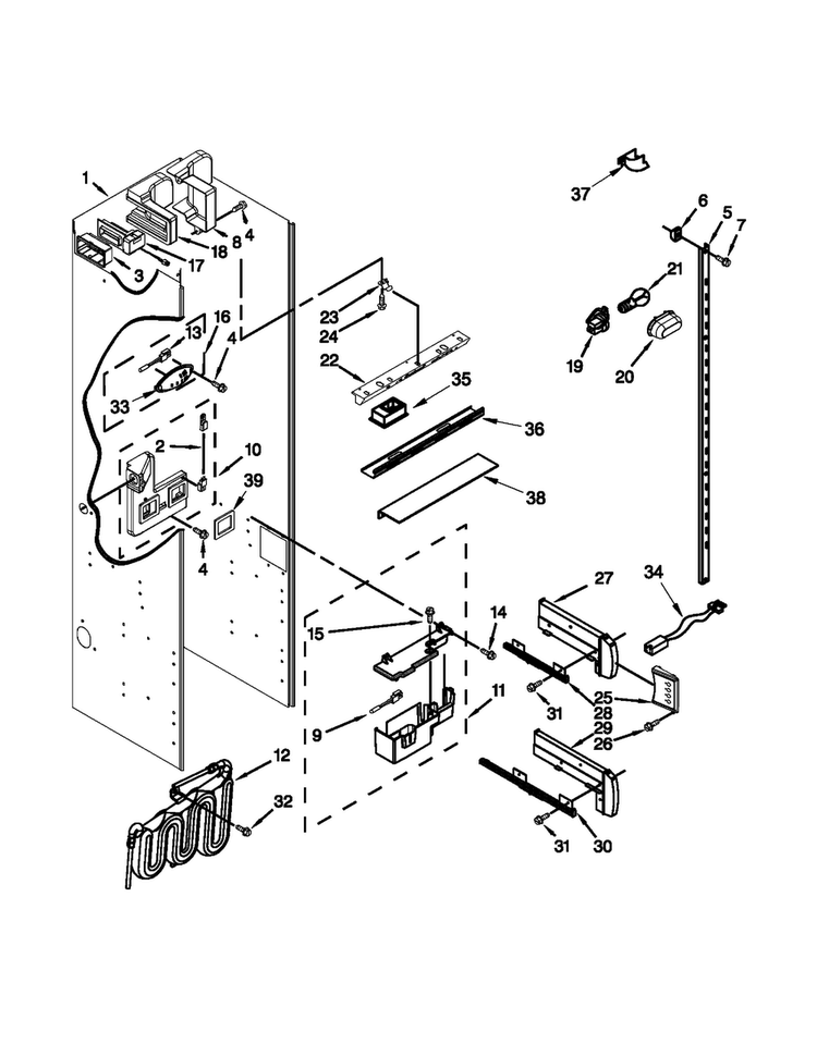 Refrigerator Liner Parts Diagram and Parts List for JS42SEDUDW20  Jenn-Air Refrigerator