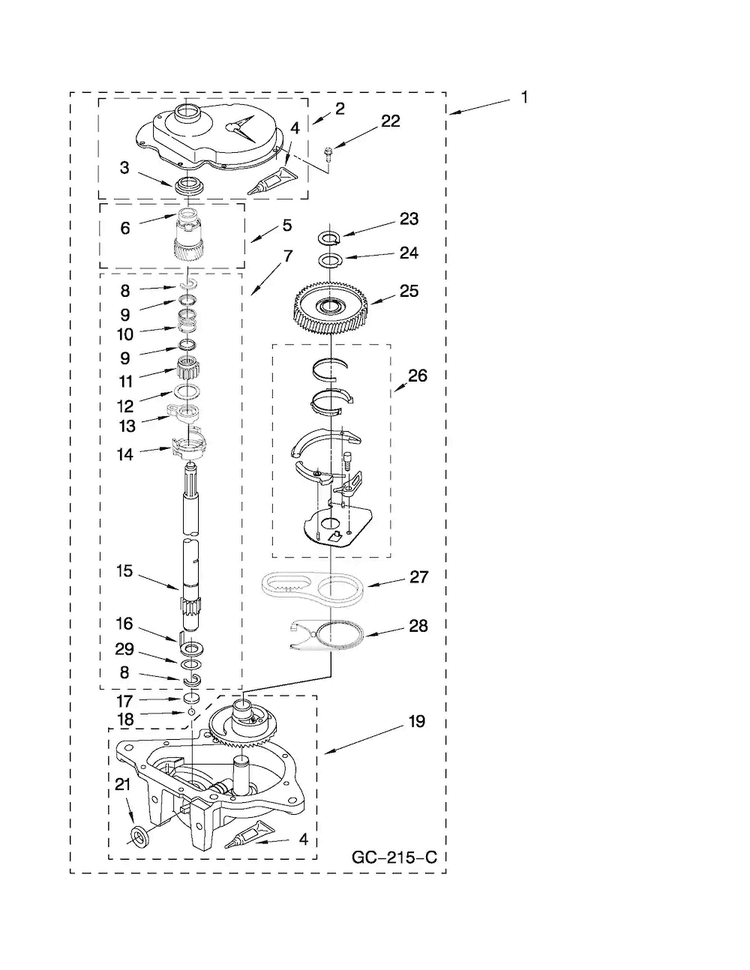 Gearcase Parts Diagram and Parts List for ATW4475XQ0  Admiral Washer