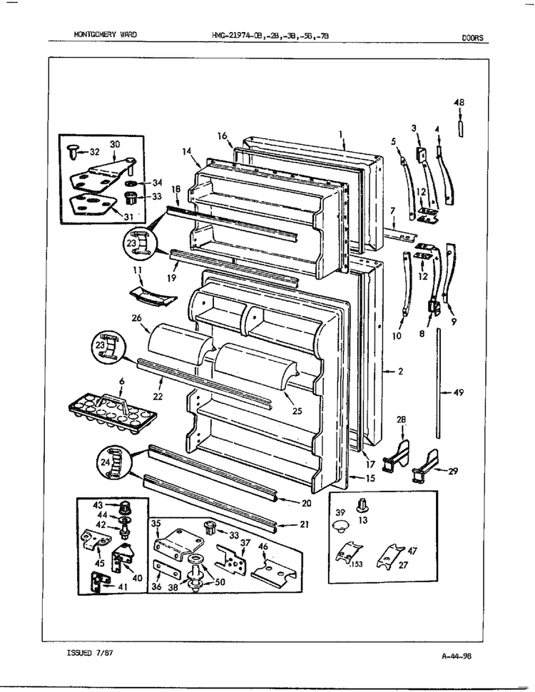 Doors/misc Diagram and Parts List for 21974A  Admiral Refrigerator