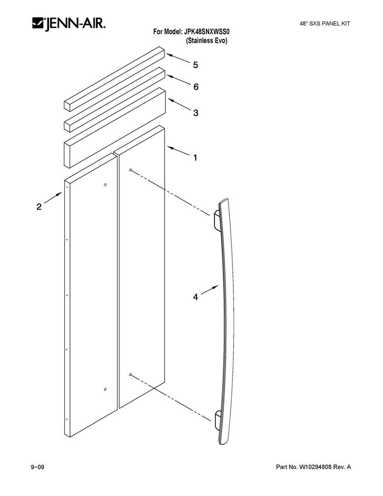 Panel Kit Parts Diagram and Parts List for JPK48SNXWSS0  Jenn-Air Refrigerator