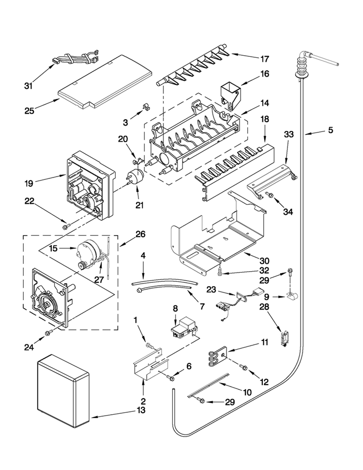 Icemaker Parts Diagram and Parts List for JS42SEDUDW13  Jenn-Air Refrigerator