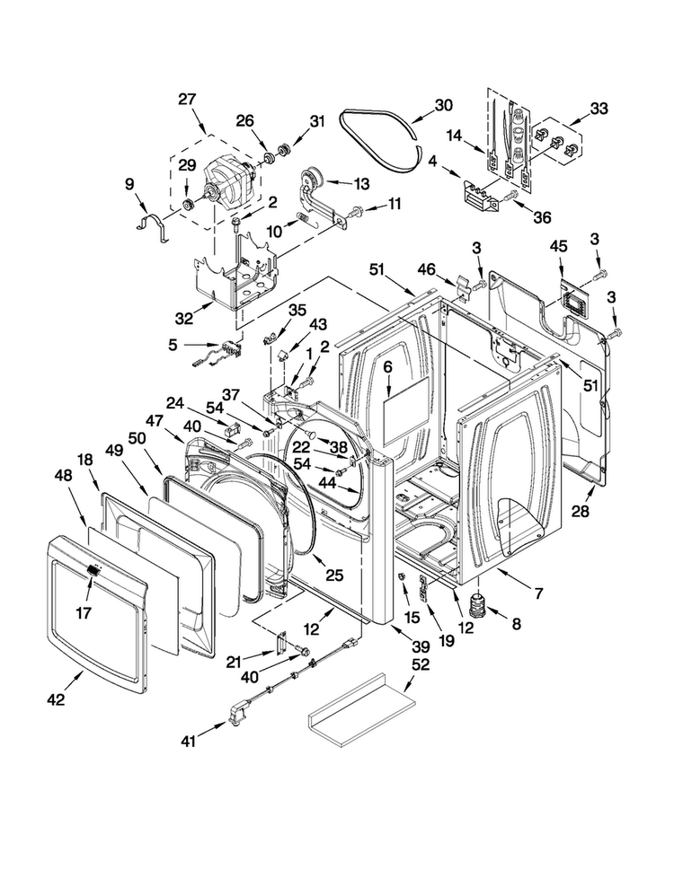 Cabinet Parts Diagram and Parts List for MEDB850WR1  Maytag Dryer