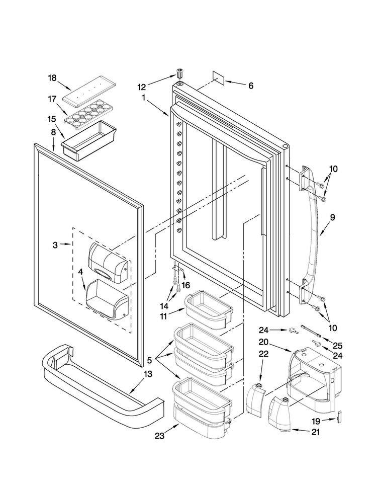 Refrigerator Door Parts Diagram and Parts List for AB2526PEKW4  Amana Refrigerator