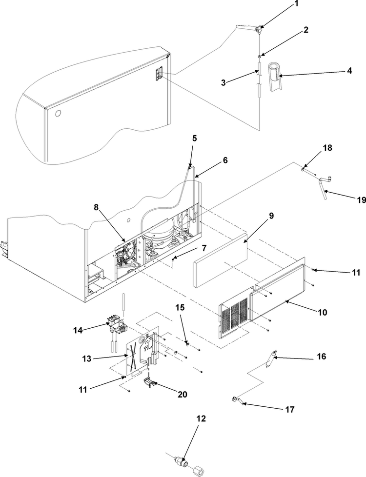 Cabinet Back Diagram and Parts List for AC2225GEKB0  Amana Refrigerator