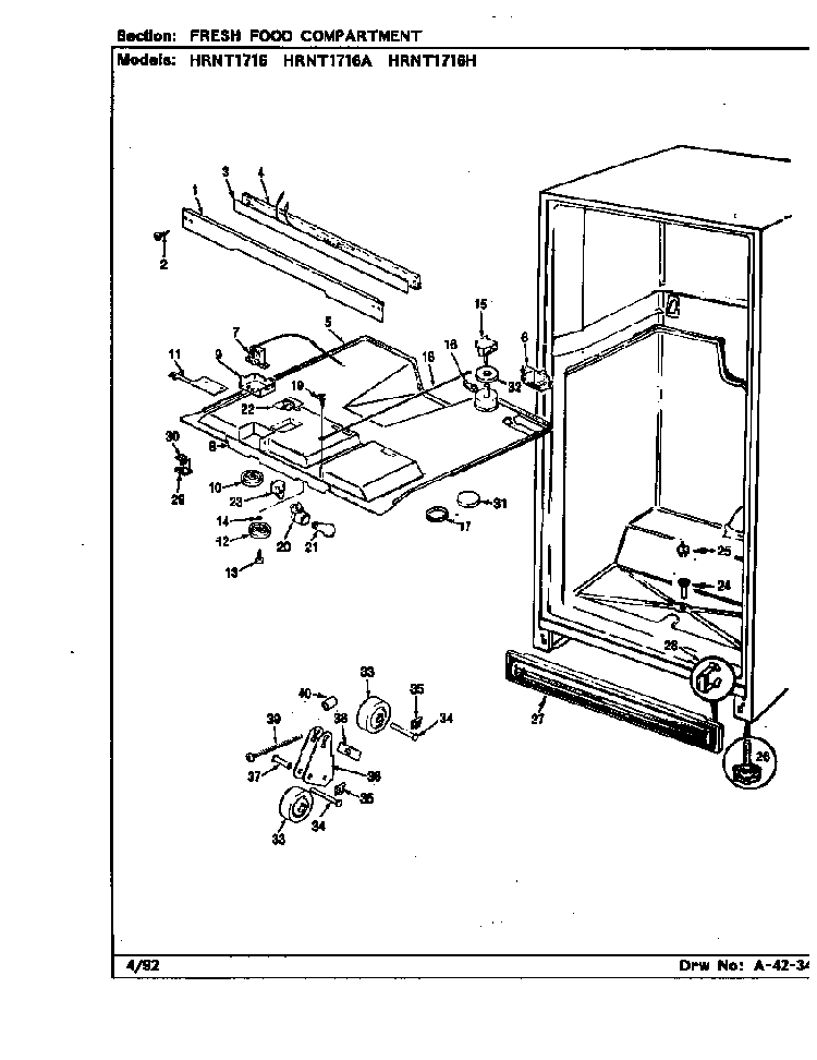 Fresh Food Compartment Diagram and Parts List for HRNT1716 BF34A Maytag Refrigerator