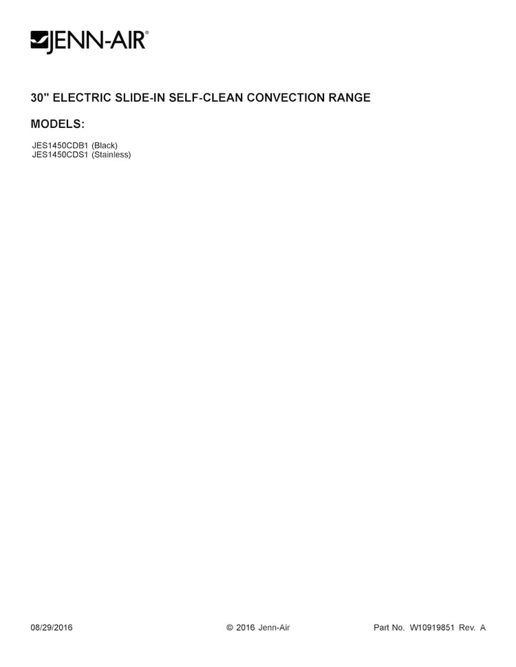 Cover Sheet Diagram and Parts List for JES1450CDS1  Jenn-Air Range