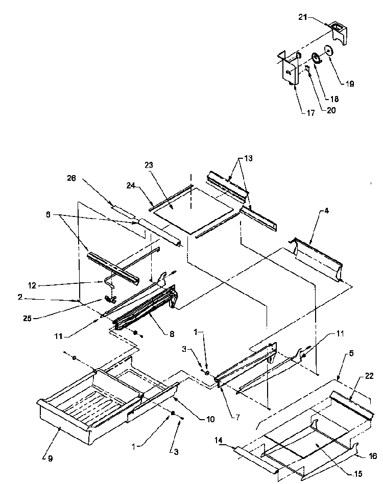 Cabinet Shelving Diagram and Parts List for THI21S3W-P1194704WW  Amana Refrigerator