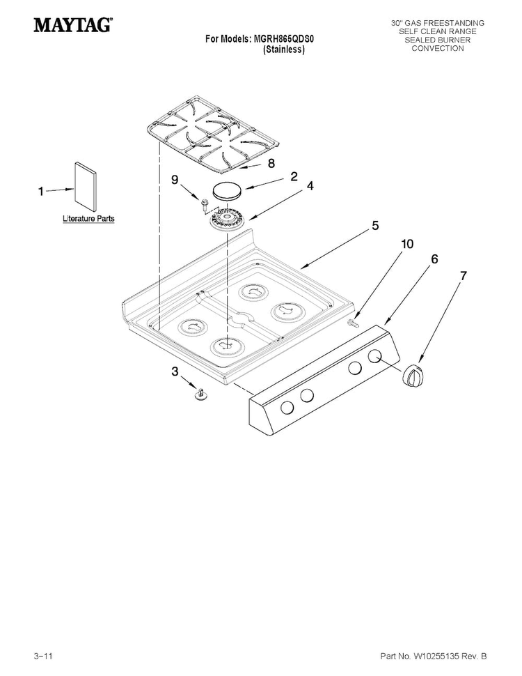 Cooktop Parts Diagram and Parts List for MGRH865QDS0  Maytag Range