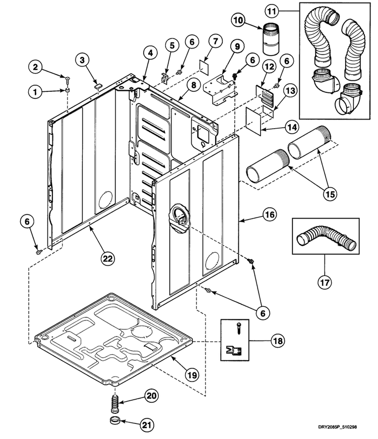 Cabinet Assy Diagram and Parts List for SDE107WF99L6  Speed Queen Dryer