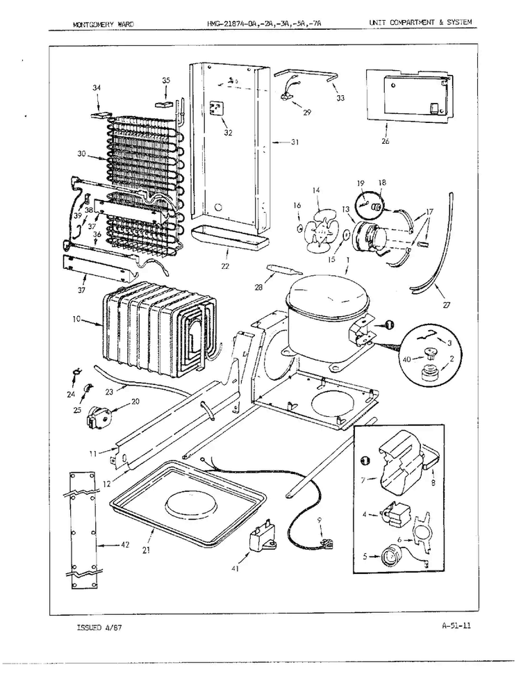 Unit Compartment And System Diagram and Parts List for 21874A  Admiral Refrigerator