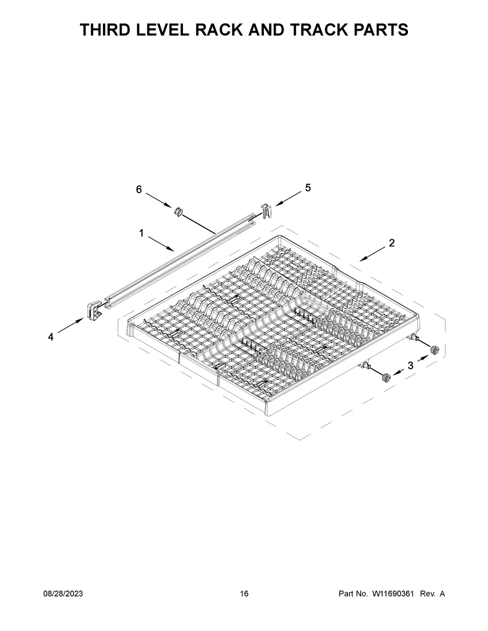 Third Level Rack And Track Parts Diagram and Parts List for JDPSS244PL0  Jenn-Air Dishwasher