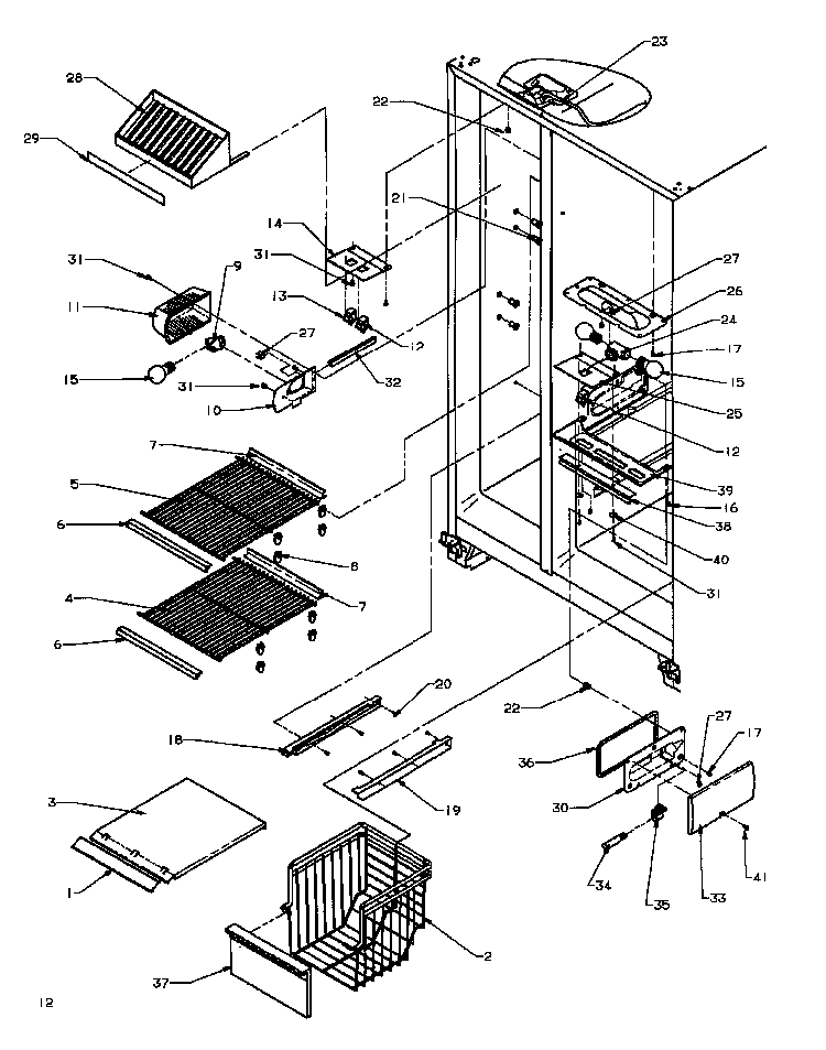 Freezer Shelving And Refrigerator Light Diagram and Parts List for SXDE27QE-P1162208WE  Amana Refrigerator