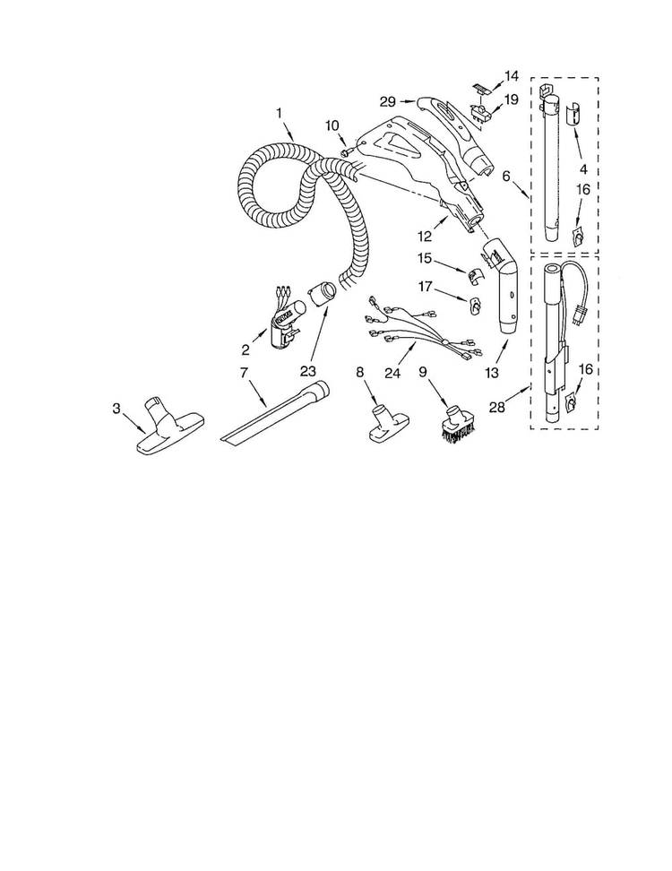 Hose And Attachment Diagram and Parts List for 11620712008  Kenmore Canister Vacuum