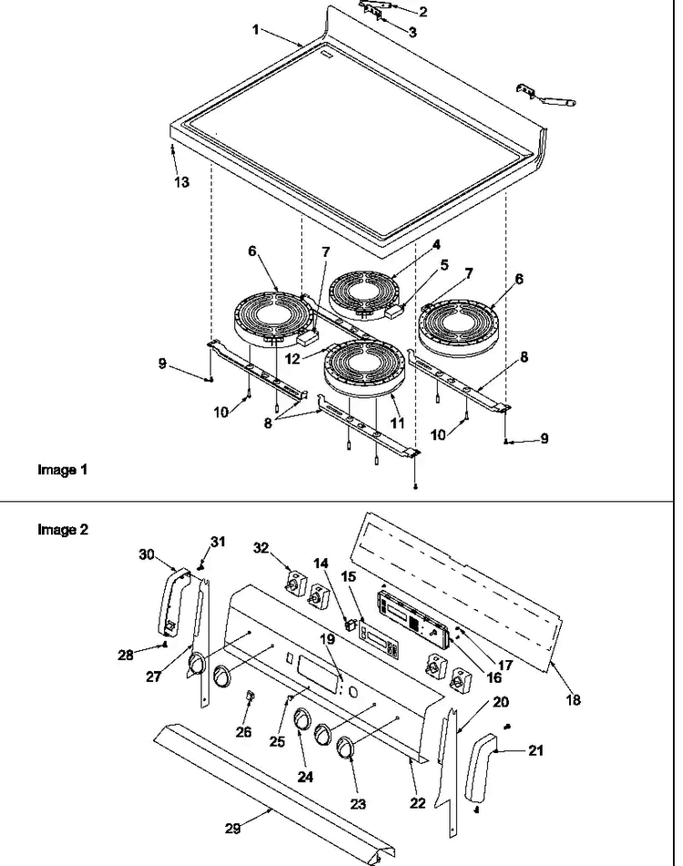 Main Top And Backguard Diagram and Parts List for ART6002L-P1143497NL  Amana Range
