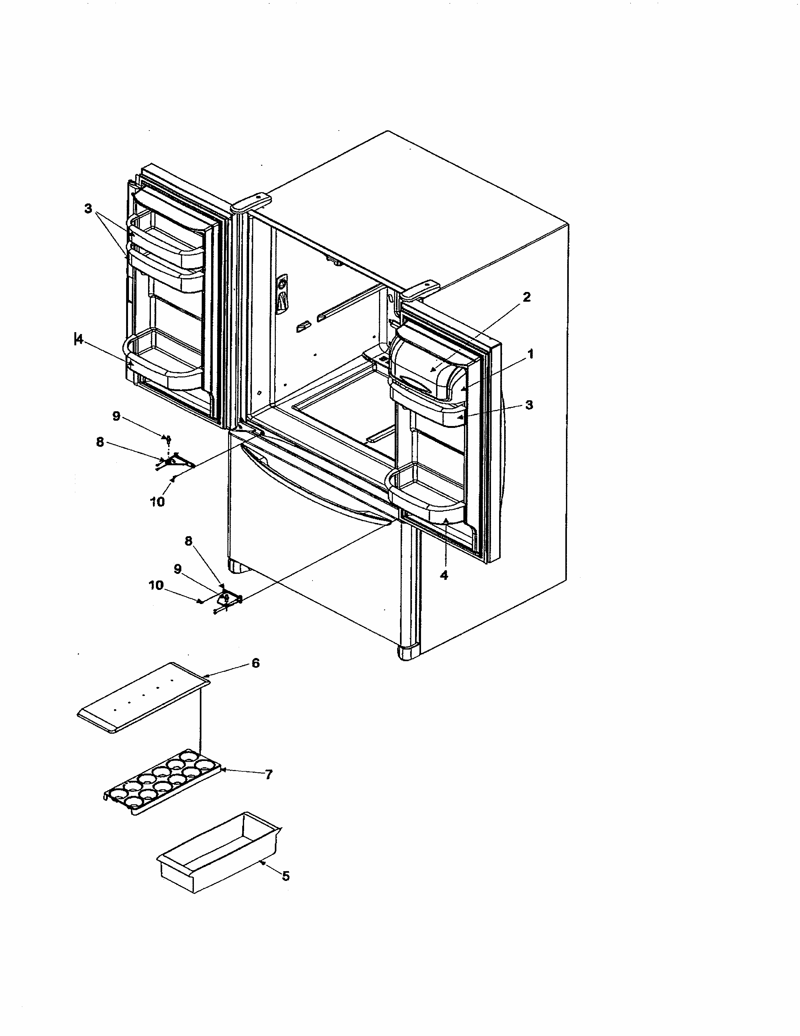 Ref Dr Storage & Center Hinges Diagram and Parts List for 59673502203  Kenmore Refrigerator