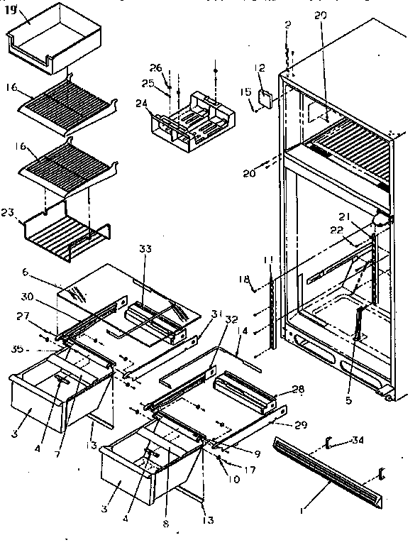 Cabinet Shelving Diagram and Parts List for TR21S4L-P1196103WL  Amana Refrigerator