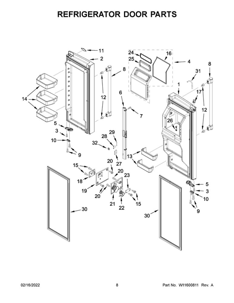 Refrigerator Door Parts Diagram and Parts List for MFT2772HEZ03  Maytag Refrigerator