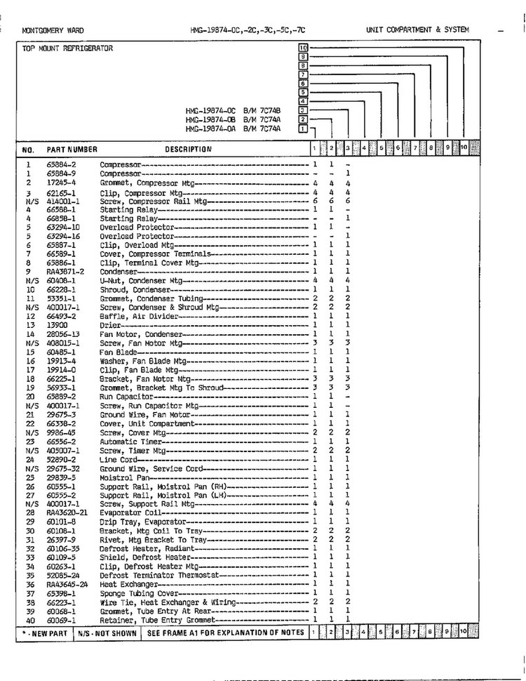 Unit Compartment/system Page 2 Diagram and Parts List for 19874A  Admiral Refrigerator