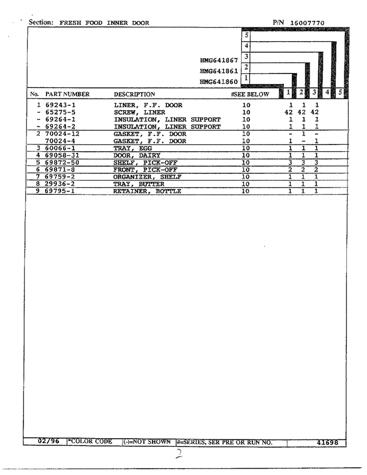 Fresh Food Inner Door Page 2 Diagram and Parts List for HMG641861  Admiral Refrigerator