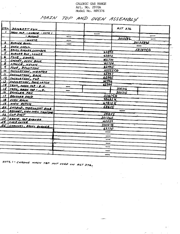 Main Top And Oven Assembly Page 2 Diagram and Parts List for 2970A  Amana Range