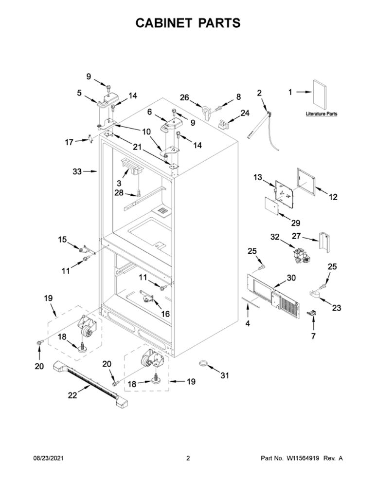 Cabinet Parts Diagram and Parts List for JFC2089BEP07  Maytag Refrigerator