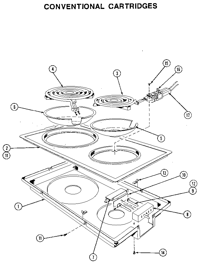 Conventional Cartridges Diagram and Parts List for A100-J  Jenn-Air Range