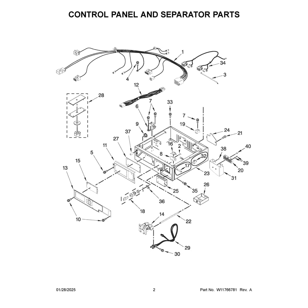 Control Panel And Separator Parts Diagram and Parts List for MLE27PDFZW0  Maytag Dryer