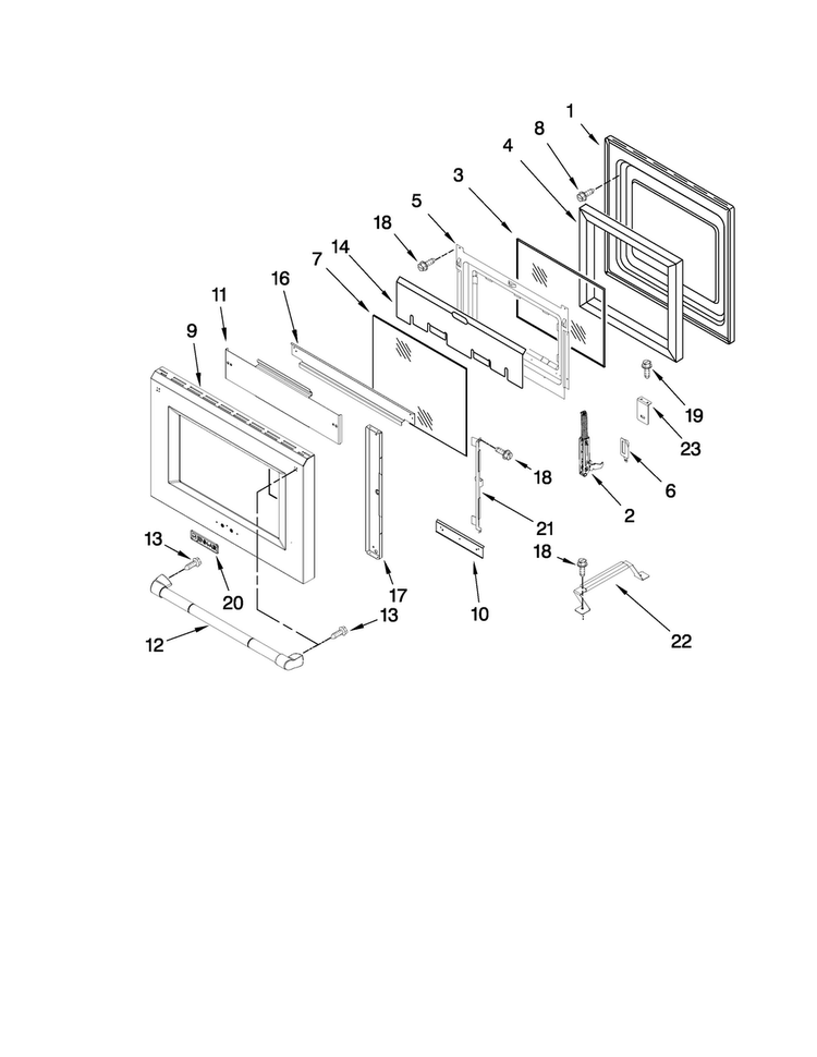 Oven Door Parts Diagram and Parts List for YJDRP536WP00  Jenn-Air Range