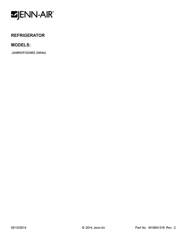 Cover Sheet Diagram and Parts List for JS48NXFXDW05  Jenn-Air Refrigerator