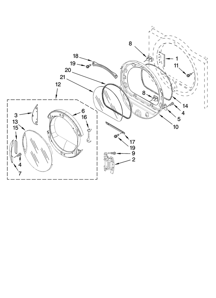 Door Parts, Optional Parts Diagram and Parts List for NED7500VM0  Amana Dryer