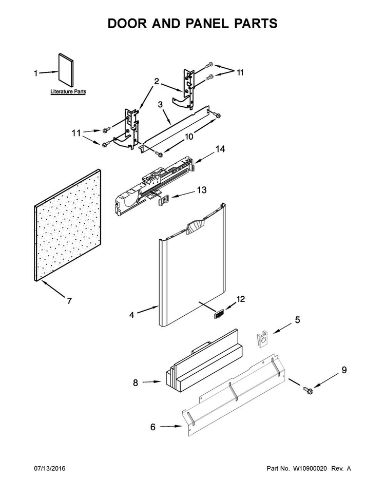 Door And Panel Parts Diagram and Parts List for MDB7949SDZ0  Maytag Dishwasher