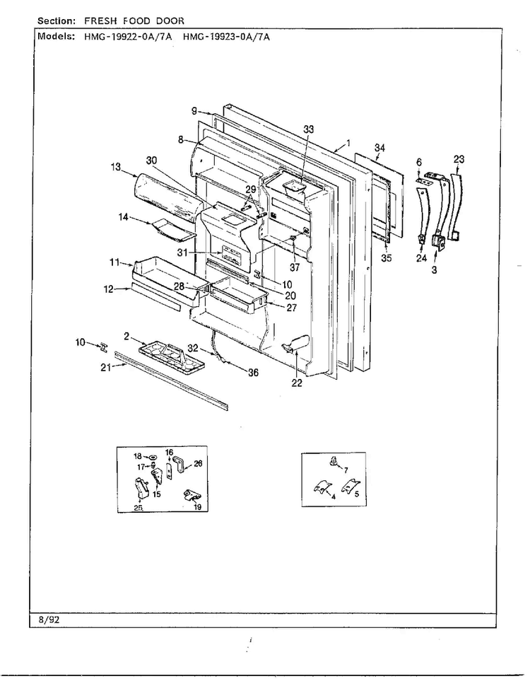 Fresh Food Door Diagram and Parts List for 19922-7A  Admiral Refrigerator