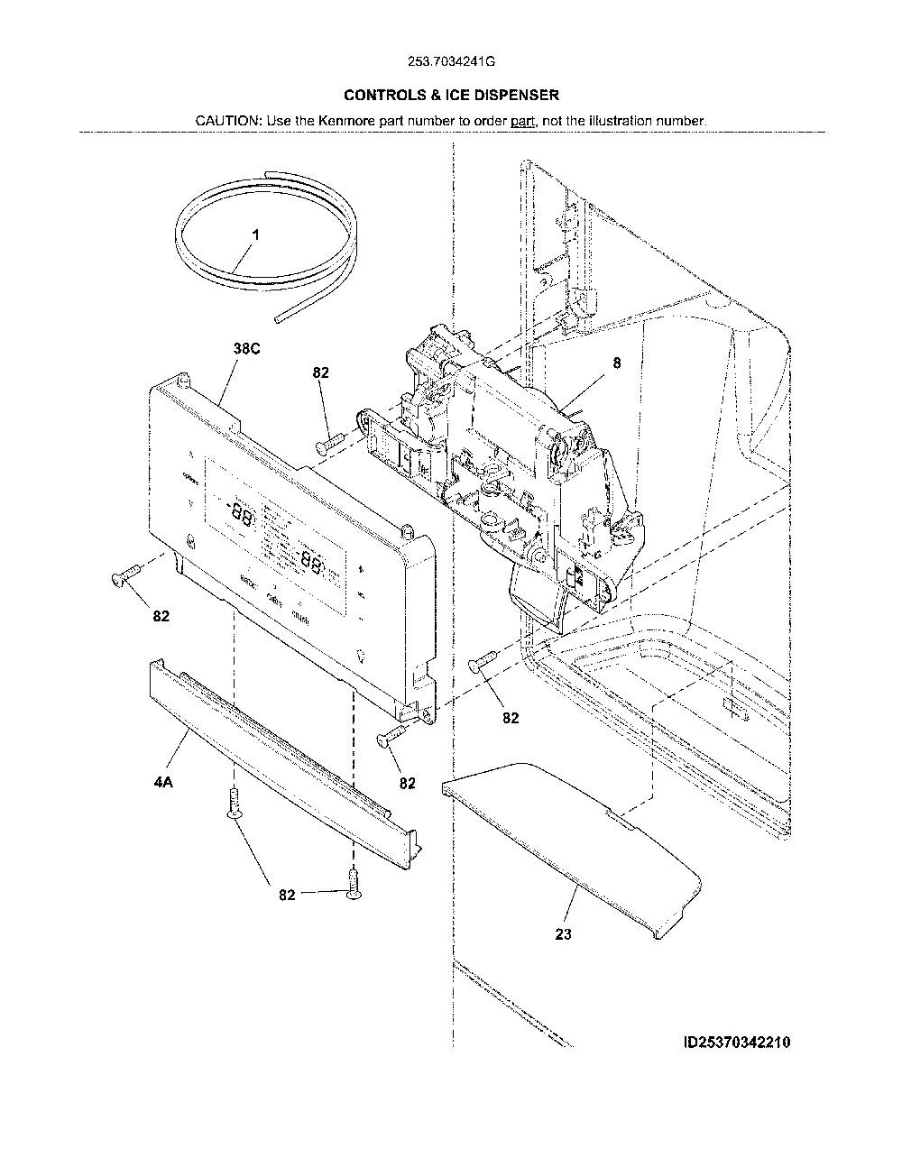 Dispenser Diagram and Parts List for 2537034241G  Kenmore Refrigerator