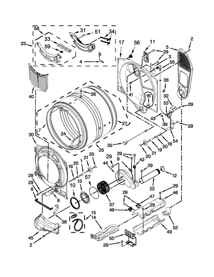 Bulkhead Parts Diagram and Parts List for MED9000YW2  Maytag Dryer
