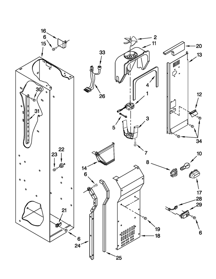 Freezer Liner And Air Flow Parts Diagram and Parts List for JS48NXFXDW03  Jenn-Air Refrigerator