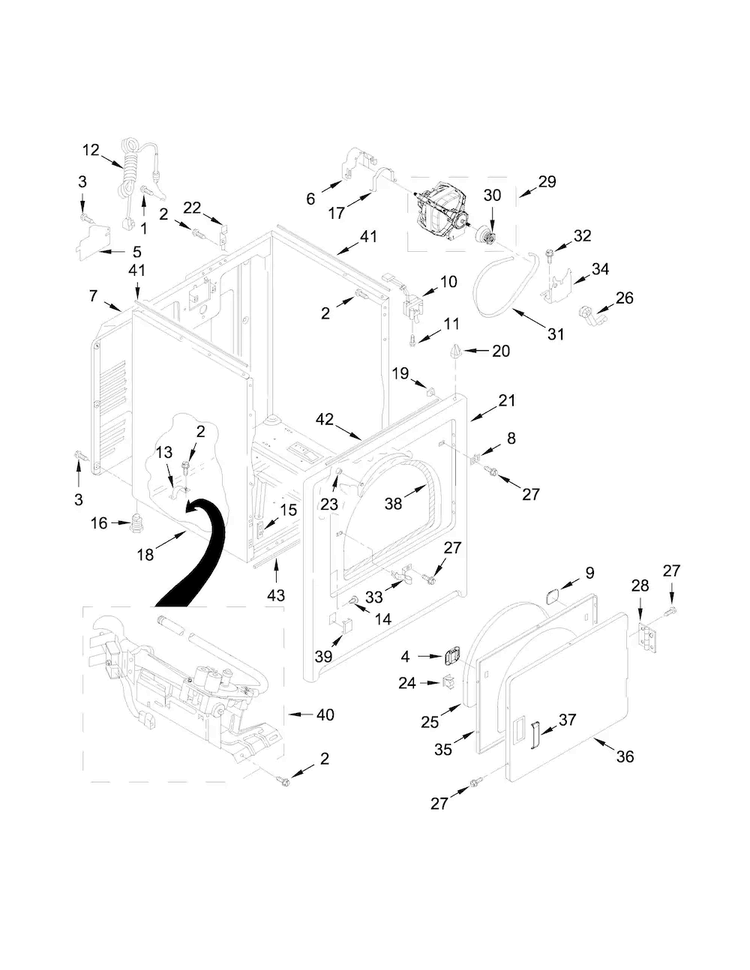 Cabinet Parts Diagram and Parts List for MGDX655DW1  Maytag Dryer