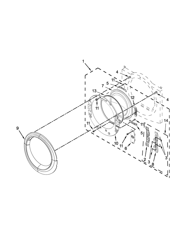 Door Parts Diagram and Parts List for NED5800DW0  Amana Dryer