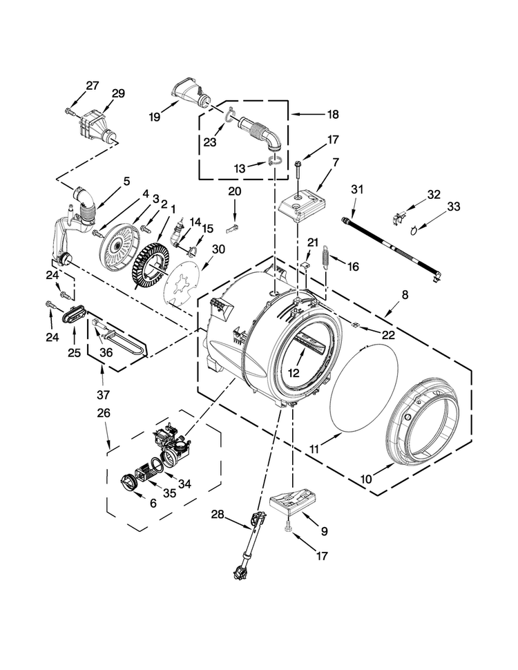 Tub And Basket Parts Diagram and Parts List for MHW6000AG1  Maytag Washer
