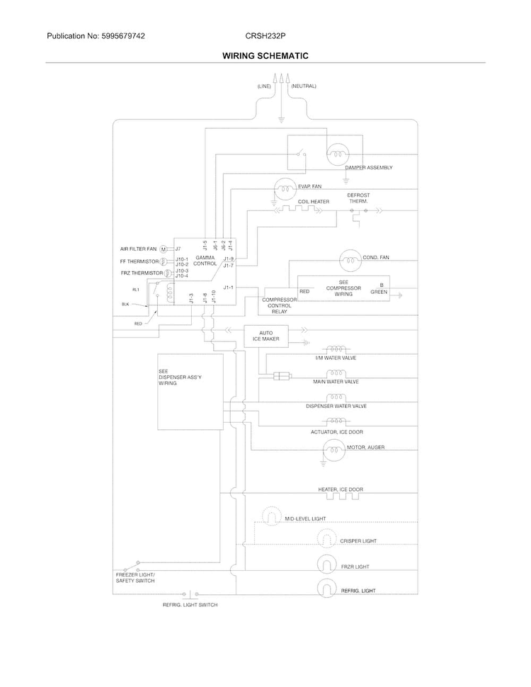Wiring Schematic Diagram and Parts List for CRSH232PWDA  Crosley Refrigerator