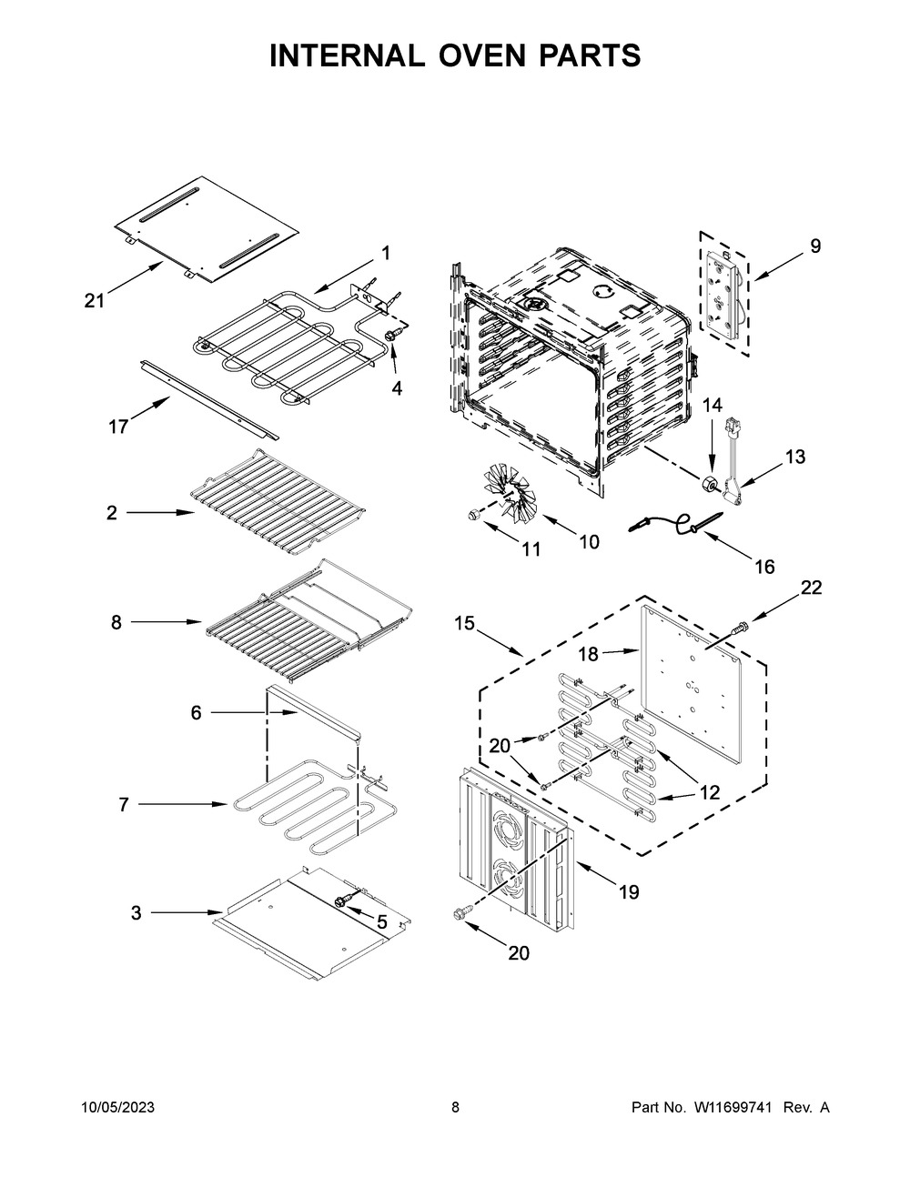 Internal Oven Parts Diagram and Parts List for JMW3430LM03  Jenn-Air Microwave Oven Combo