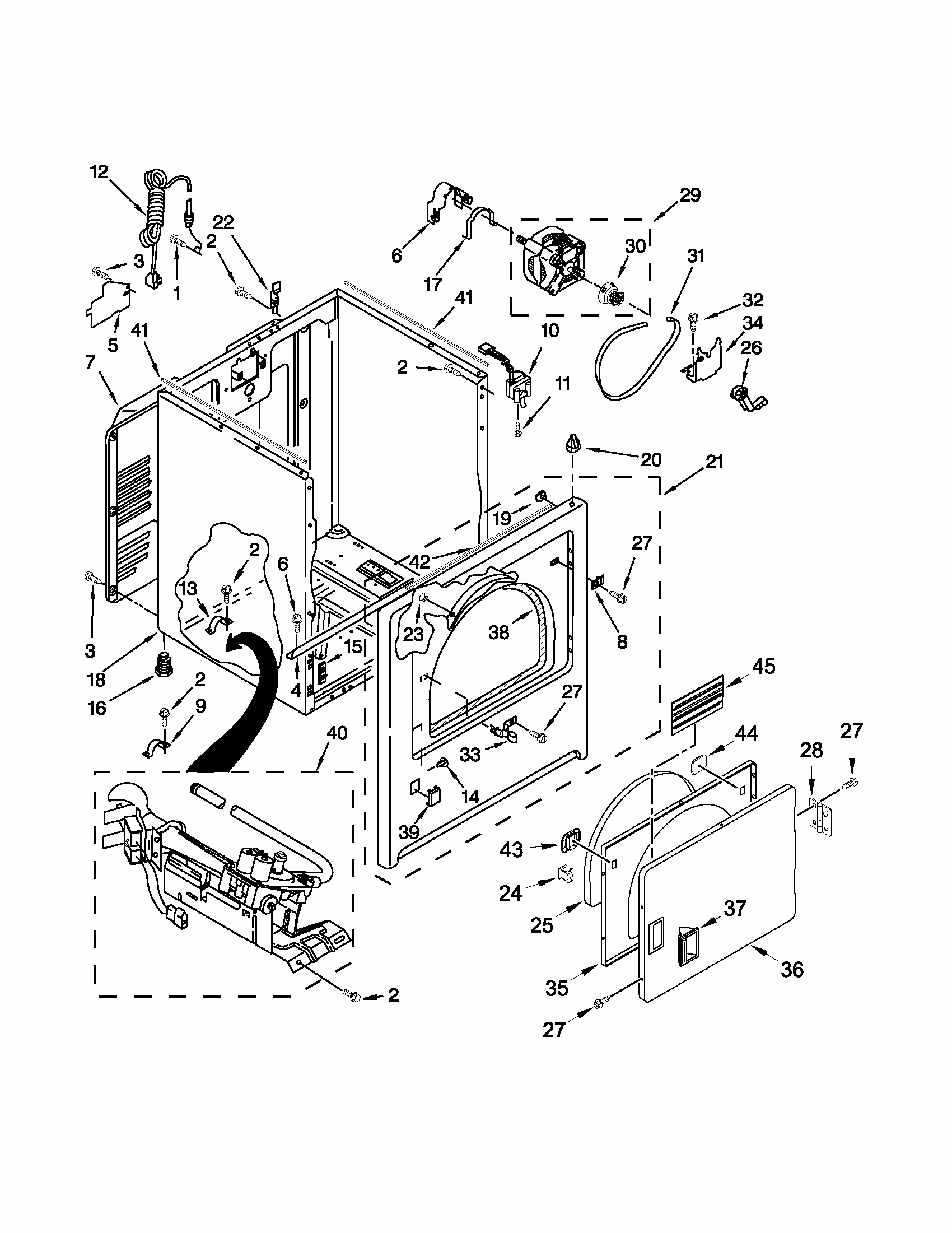 Cabinet Parts Diagram and Parts List for MGDC300BW0  Maytag Dryer