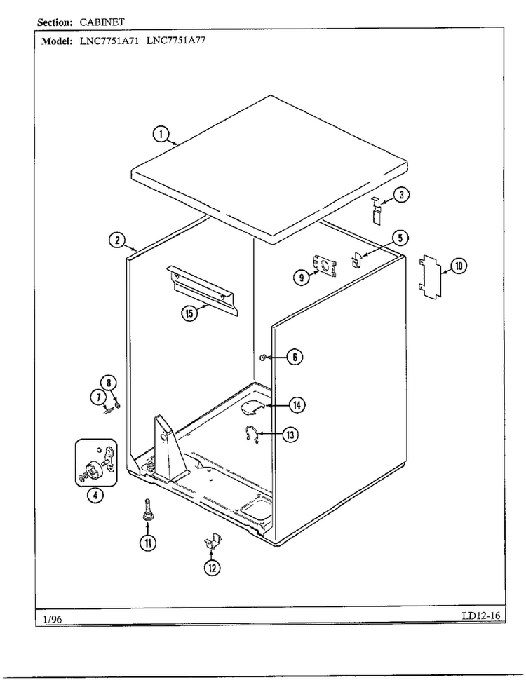Cabinet Diagram and Parts List for 7751A77  Norge Dryer